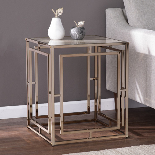 23" Champagne Glass And Iron Square End Table (402454)