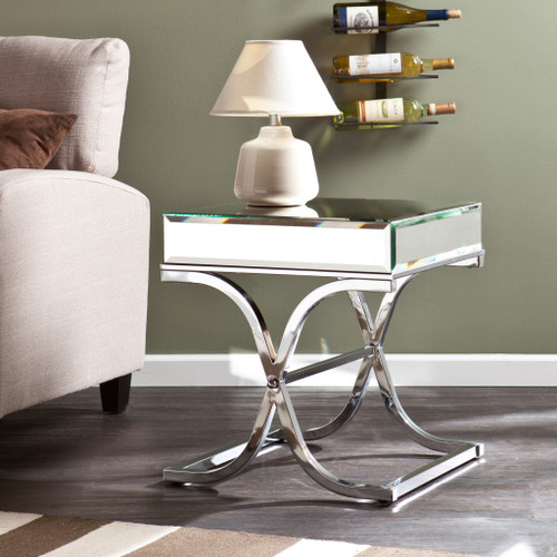 22" Silver Glass And Iron Square Mirrored End Table (402467)
