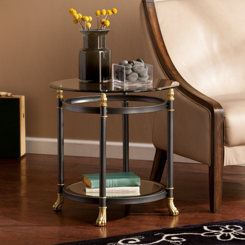 21" Gray Glass And Iron Round Mirrored End Table (402473)