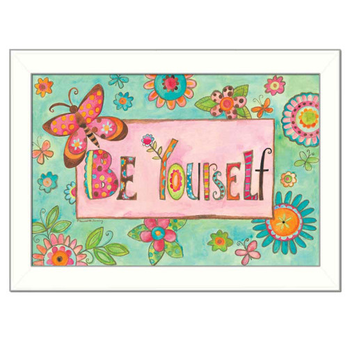 Be Yourself Pink Motivational White Framed Print Wall Art (404325)