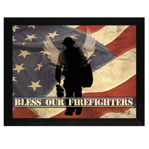 Bless Our Firefighters Black Framed Print Wall Art (405202)