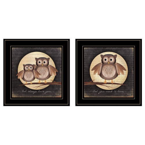 Set Of Two Owl Always Love And Need You 2 Black Framed Print Wall Art (406022)