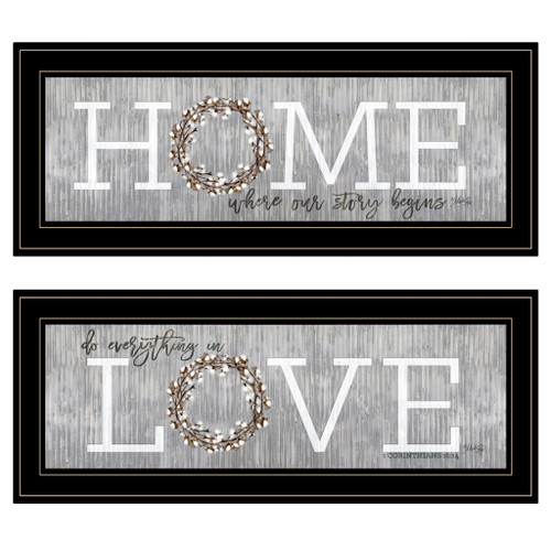 Set Of Two Where Our Story Begins 2 Black Framed Print Wall Art (406104)