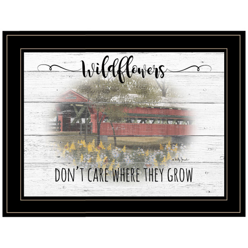 Wildflowers Covered Bridge Black Framed Print Wall Art (406377)