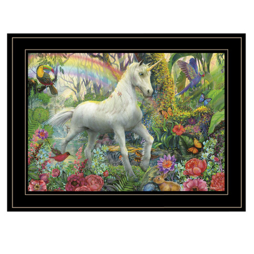 Rainbow Unicorn 3 Black Framed Print Wall Art (406859)