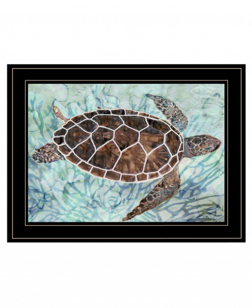 Sea Turtle In Sea Grass Black Framed Print Wall Art (407868)