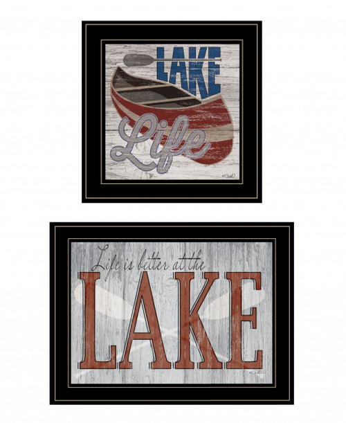 Set Of Two Lake Life Is Better 2 Black Framed Print Wall Art (408013)