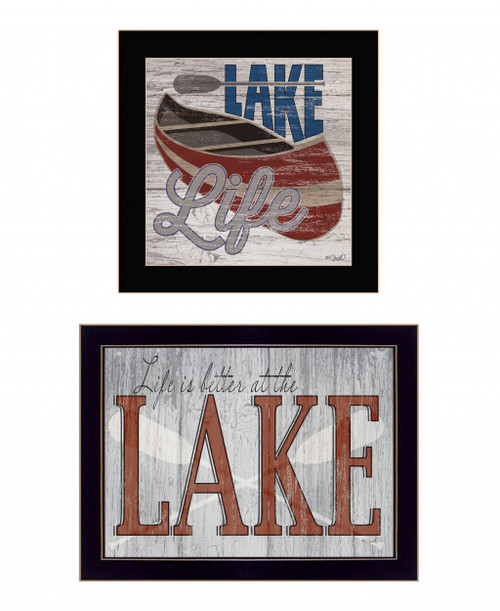 Set Of Two Lake Life Is Better 3 Black Framed Print Wall Art (408014)