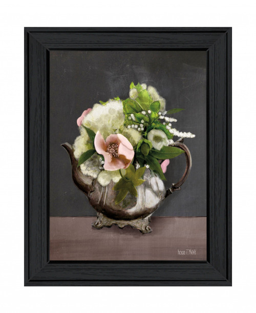 Vintage Floral Tea Pot 1 Black Framed Print Wall Art (408097)