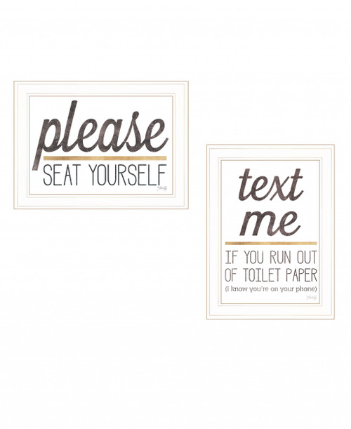 Set Of Two Text Me If You Run Out Of Toilet Paper While Seated 1 White Framed Print Wall Art (408217)