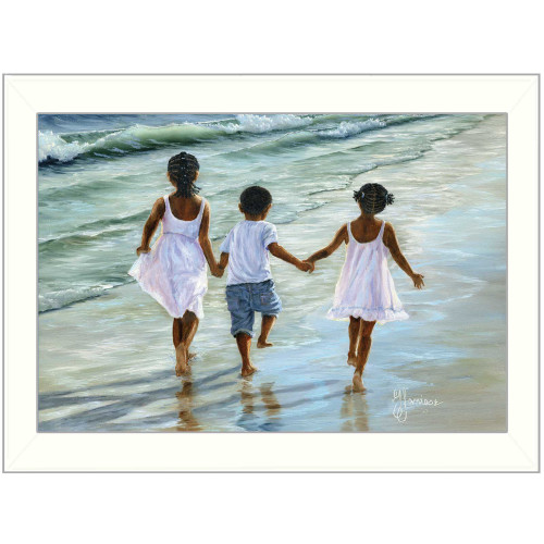 Running On The Beach 1 White Framed Print Wall Art (415357)