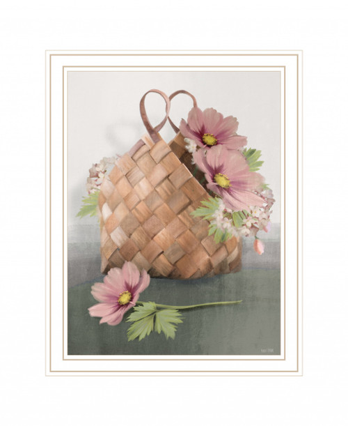 Farmhouse Daisy Basket 2 White Framed Print Wall Art (416136)