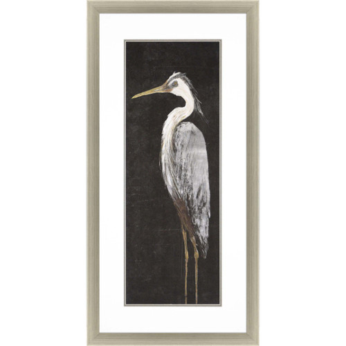 Heron On Black I Framed Art Silver Picture Frame Print Wall Art (416317)