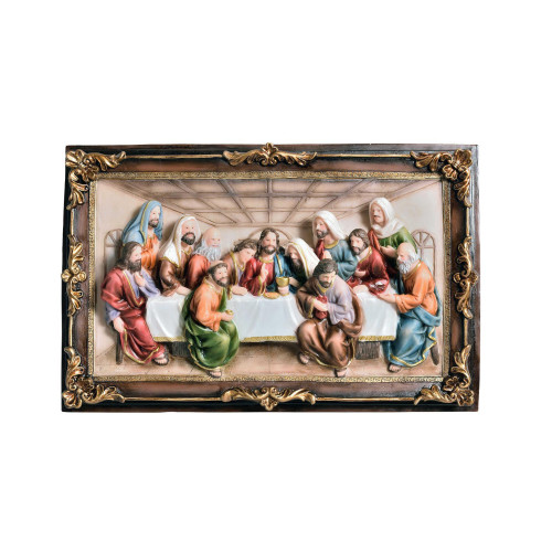 10" Brown And Gold Polyresin Last Supper Decorative Plaque Sculpture (468287)