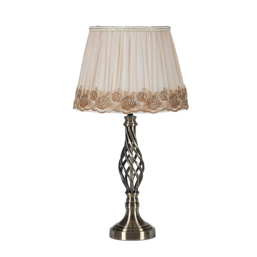 23" Antiqued Brass Metal Table Lamp With White And Brown Classic Empire Shade (468613)