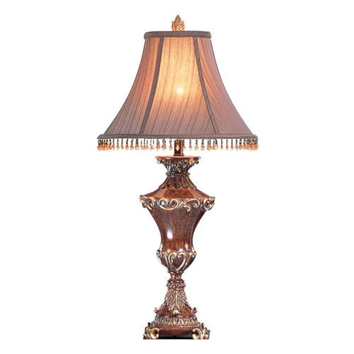 32" Bronze Urn Table Lamp With Brown Bell Shade And Hanging Beads (468626)