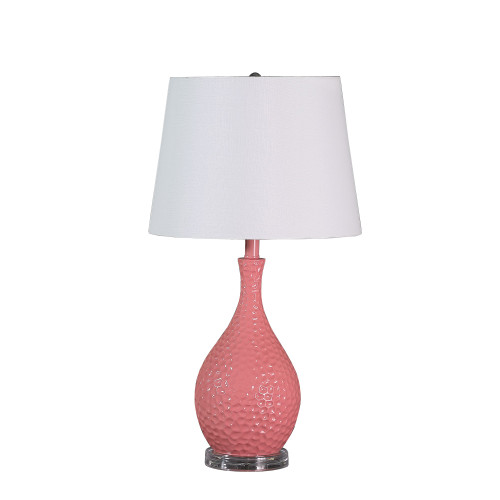 28" Pink Hammered Urn Table Lamp With White Tapered Drum Shade (468758)