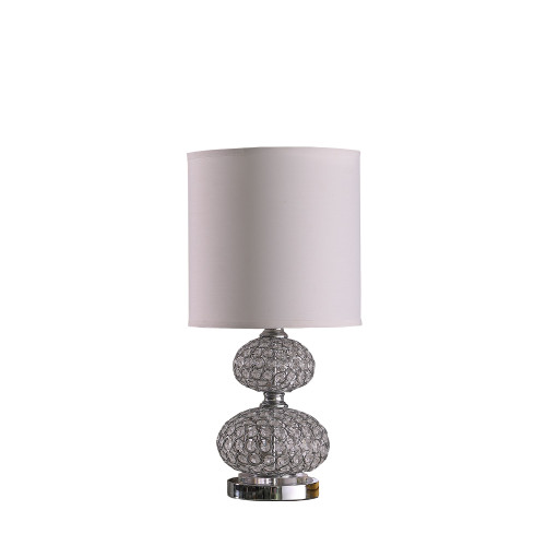 24" Chrome And Faux Crystal Double Orb Table Lamp With White Classic Drum Shade (468760)