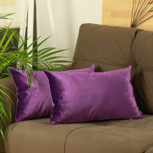21"X14" Purple Velvet Decorative Throw Pillow Cover 2 Pcs In Set (355379)