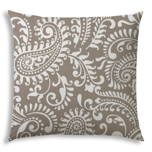 20" X 20" Taupe And White Zippered Polyester Paisley Throw Pillow Cover (472656)