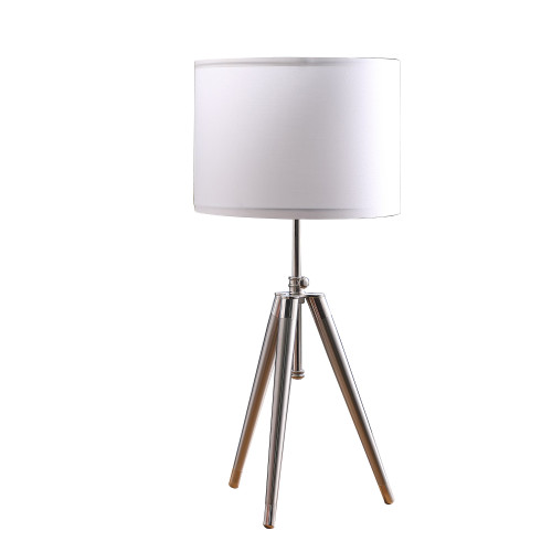 34" Silver Metal Adjustable Tripod Table Lamp With White Round Shade (473738)