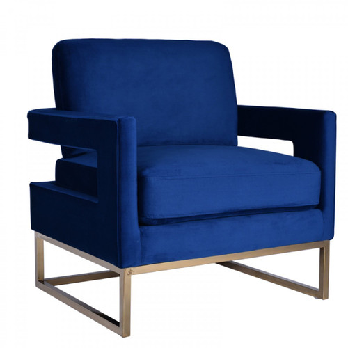 Stylish Blue Velvet And Gold Steel Chair (473814)