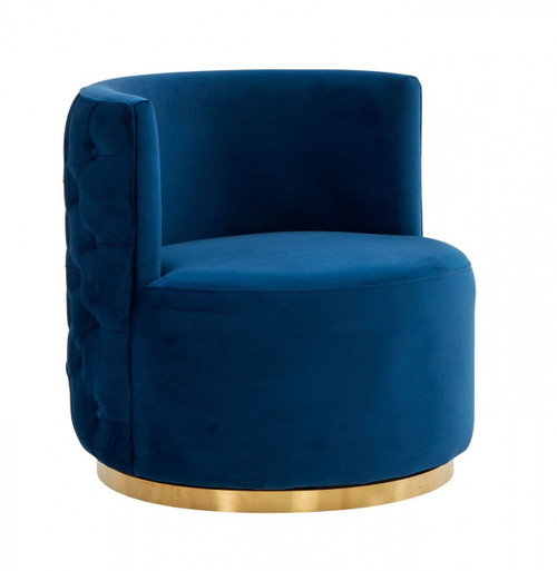 Stylish Blue Velvet And Gold Steel Chair (473833)