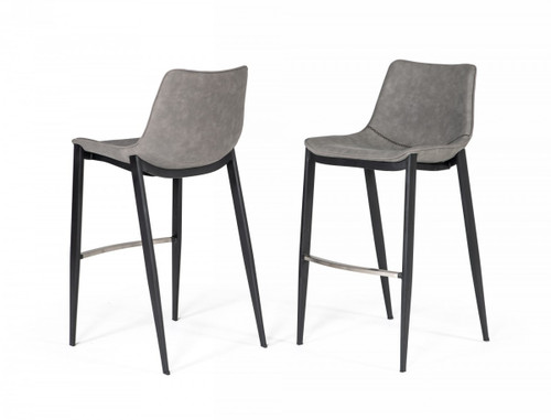 Set Of Two 43" Grey Faux Leather And Black Bar Height Bar Chairs With Footrest (473868)