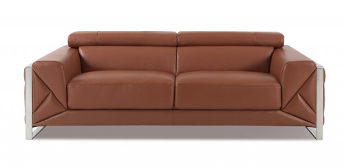 89" Camel Brown And Chrome Genuine Leather Standard Sofa (476516)