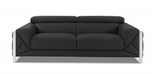 89" Dark Gray And Chrome Genuine Leather Standard Sofa (476517)