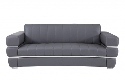 89" Dark Gray Chrome Accents Genuine Leather Standard Sofa (476521)