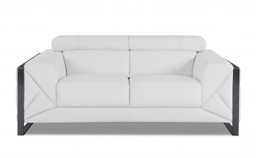 75" White Italian Leather And Chrome Love Seat (477564)