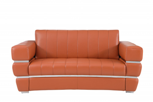 75" Camel Brown Italian Leather With Chrome Accents Love Seat (477565)