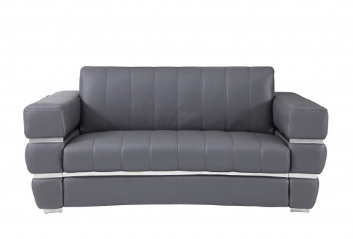 75" Dark Gray Italian Leather With Chrome Accents Love Seat (477566)