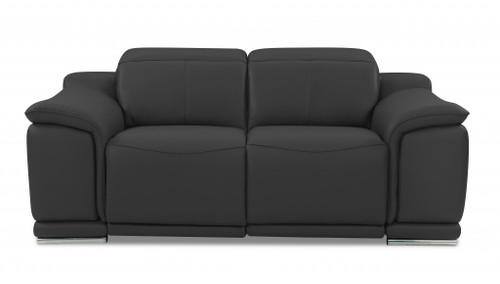 72" Dark Gray Italian Leather Reclining Love Seat With Storage (477569)