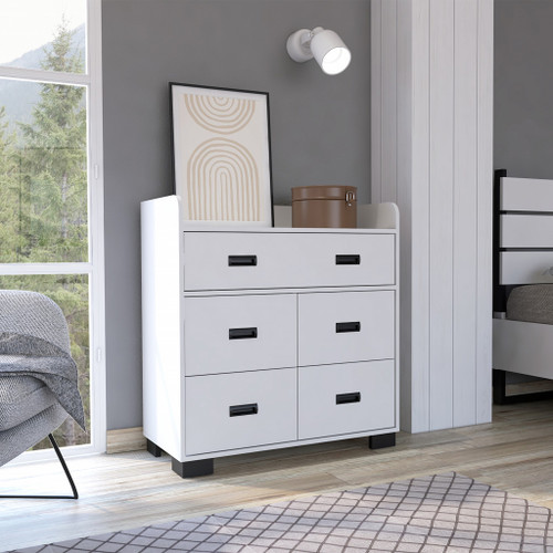 33" White Manufactured Wood Five Drawer Standard Dresser (477764)