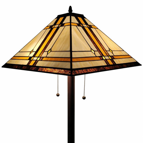 62" Brown Two Lights Traditional Shaped Floor Lamp With Brown And White Stained Glass Cone Shade (478077)