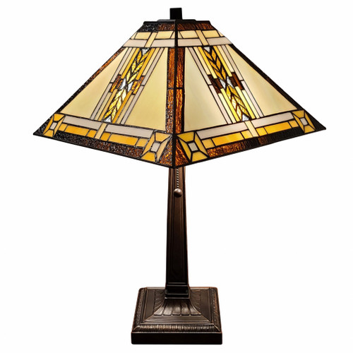 23" Stained Glass Two Light Mission Style Table Lamp With Stained Glass Shade (478121)