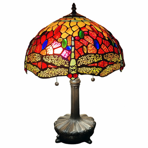 20" Stained Glass Two Light Dragonfly Accent Table Lamp (478124)