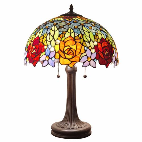 23" Stained Glass Two Light Jeweled Flowery Accent Table Lamp (478131)