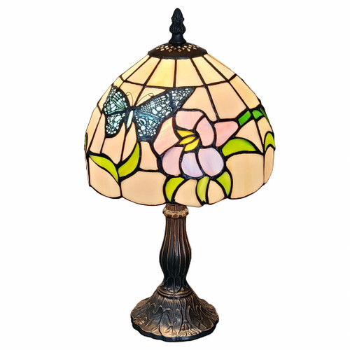15" Tiffany Style Stained Glass Blue Butterfly Table Lamp (478136)