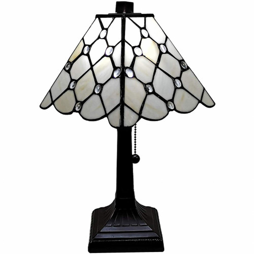 15" Tiffany Style White Stained Glass With Crystals Table Lamp (478138)