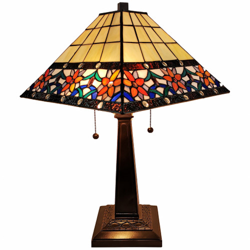 23" Stained Glass Two Light Mission Style Table Lamp With Floral Glass Shade (478142)