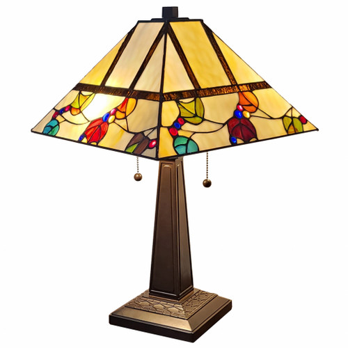 23" Cream And Jewel Stained Glass Two Light Mission Style Table Lamp (478156)