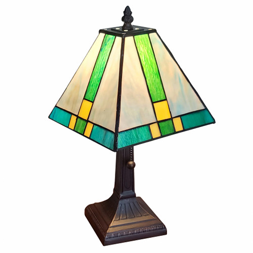 15" Tiffany Cream And Green Mission Style Table Lamp (478175)