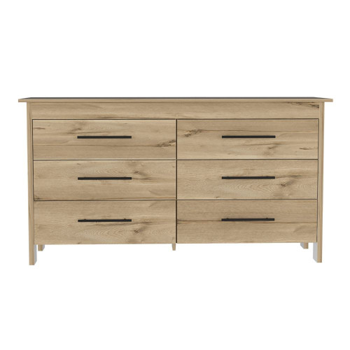 59" Light Oak And White Manufactured Wood Four Drawer Double Dresser (478265)