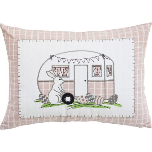 13" X 18" Light Pink Checkered Easter Eggs Bunny Camper Throw Pillow (479183)