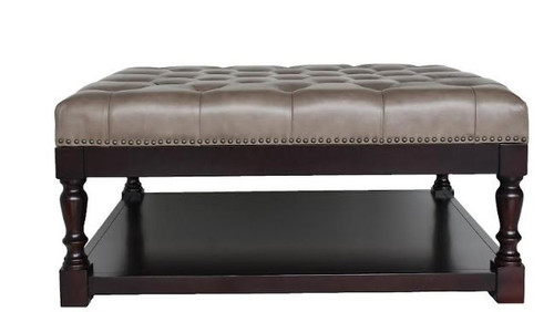 34.5" Dark Grey And Dark Brown Tufted Leather Coffee Table (479236)
