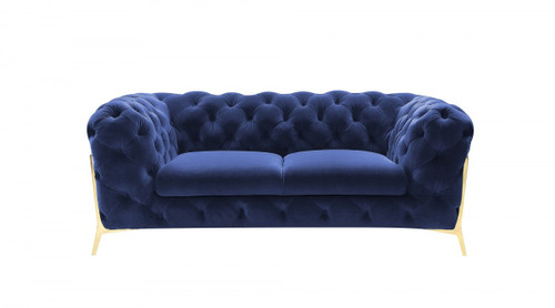 Glam 74" Blue Velvet And Gold Loveseat (480899)