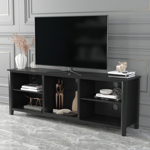 70" Black Open Shelving Tv Stand With Bookcase (480962)